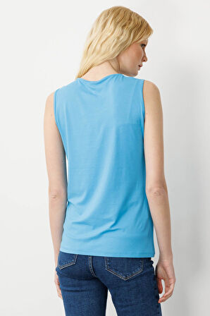 Kadın Askılı Penye T-shirt Mavi