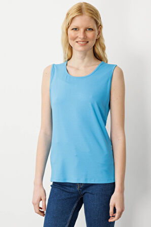 Kadın Askılı Penye T-shirt Mavi