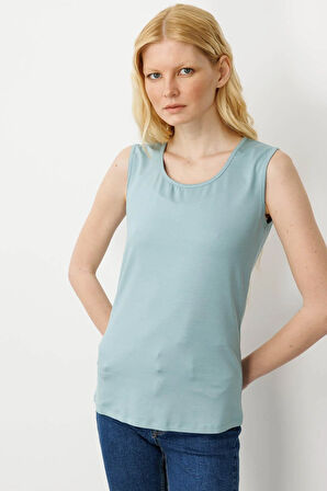 Kadın Askılı Penye T-shirt Mint