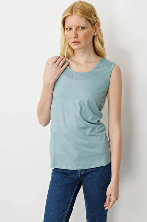 Kadın Askılı Penye T-shirt Mint