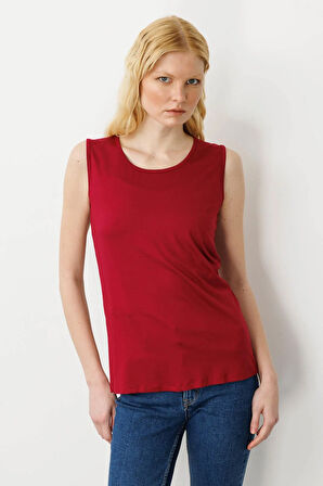 Kadın Askılı Penye T-shirt Bordo