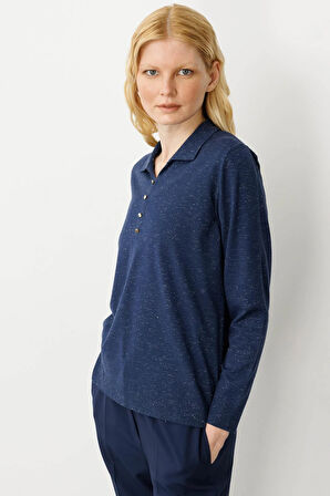 Kadın Polo Yaka Angelina Basic Bluz Lacivert