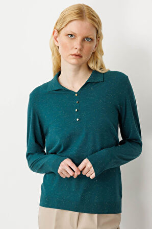 Kadın Polo Yaka Angelina Basic Bluz Yeşil