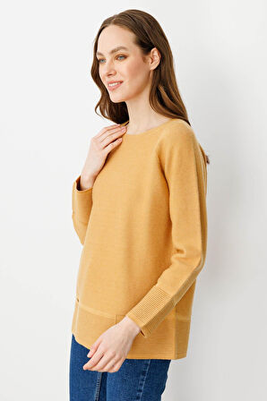 Kadın Sıfır Yaka Dikişsiz Kazak Camel