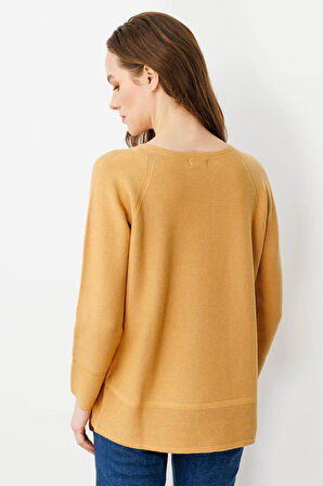 Kadın Sıfır Yaka Dikişsiz Kazak Camel