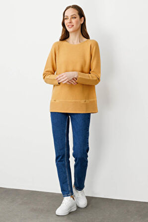 Kadın Sıfır Yaka Dikişsiz Kazak Camel