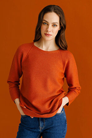 Kadın Sıfır Yaka Dikişsiz Kazak Turuncu