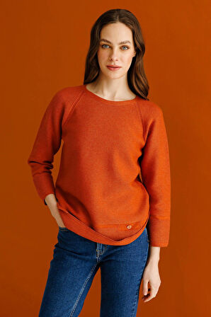 Kadın Sıfır Yaka Dikişsiz Kazak Turuncu