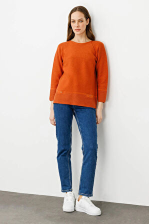 Kadın Sıfır Yaka Dikişsiz Kazak Turuncu