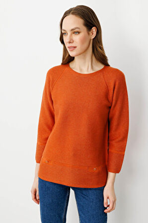 Kadın Sıfır Yaka Dikişsiz Kazak Turuncu