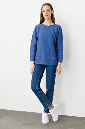 Kadın Sıfır Yaka Dikişsiz Kazak İndigo