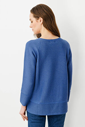 Kadın Sıfır Yaka Dikişsiz Kazak İndigo