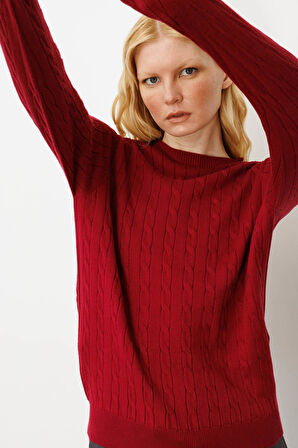 Kadın Sıfır Yaka Saç Örgülü Kazak V.Çürüğü