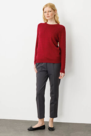 Kadın Sıfır Yaka Saç Örgülü Kazak V.Çürüğü