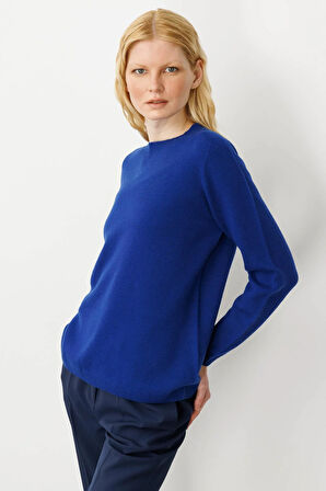 Kadın Sıfır Yaka Klasik Yün Kazak K.S.Mavi