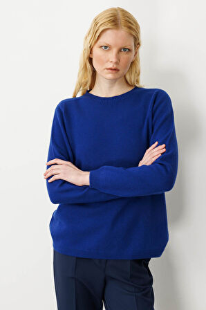 Kadın Sıfır Yaka Klasik Yün Kazak K.S.Mavi