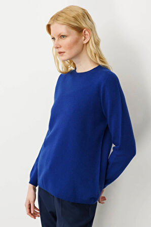 Kadın Sıfır Yaka Klasik Yün Kazak K.S.Mavi