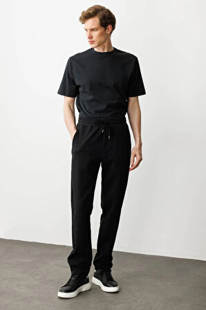 Erkek Cep Yanı Kumaş Eşofman Altı Siyah