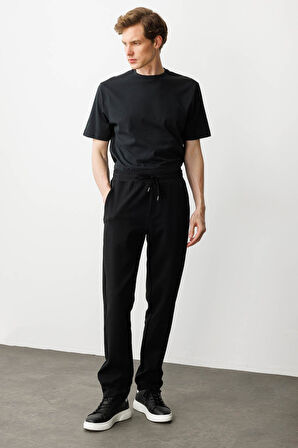 Erkek Cep Yanı Kumaş Eşofman Altı Siyah