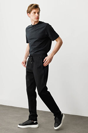 Erkek Cep Yanı Kumaş Eşofman Altı Siyah