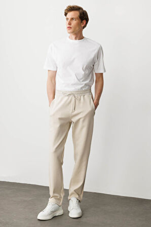 Erkek Cep Yanı Kumaş Eşofman Altı A.Ekru