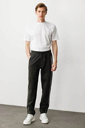 Erkek Yanı Çizgili Eşofman Altı K.Haki