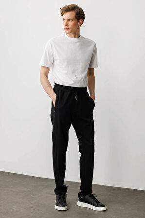 Erkek Yanı ve Cebi Kumaş Eşofman Altı Siyah