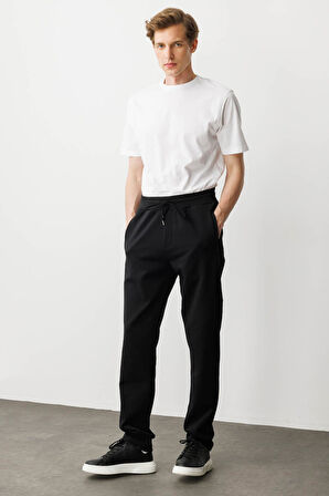 Erkek Yanı ve Cebi Kumaş Eşofman Altı Siyah