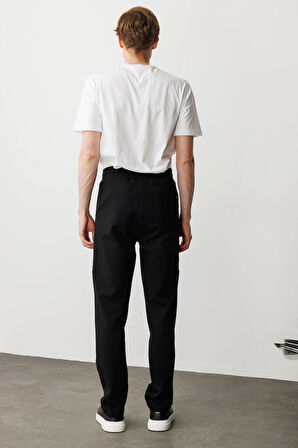 Erkek Yanı ve Cebi Kumaş Eşofman Altı Siyah