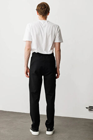 Erkek Yanı ve Cebi Kumaş Eşofman Altı Siyah