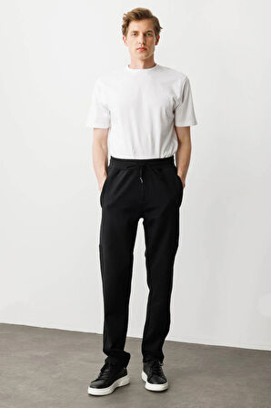 Erkek Yanı ve Cebi Kumaş Eşofman Altı Siyah