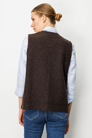 Kadın Pıtırcık Çiçekli Patchwork Keçe Yün Yelek K.Kahve_Kiremit