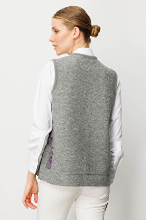 Kadın Pıtırcık Çiçekli Patchwork Keçe Yün Yelek Y.Füme_A.Mor