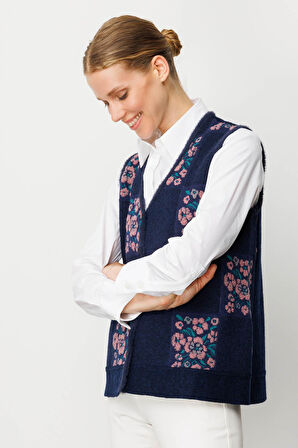 Kadın Pıtırcık Çiçekli Patchwork Keçe Yün Yelek Y.G.Kurusu