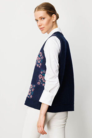 Kadın Pıtırcık Çiçekli Patchwork Keçe Yün Yelek Y.G.Kurusu