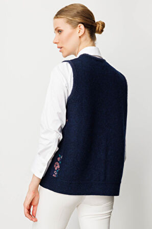 Kadın Pıtırcık Çiçekli Patchwork Keçe Yün Yelek Y.G.Kurusu