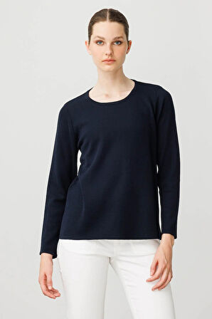 Kadın Sıfır Yaka Uzun Kollu Basic Yün Bluz K.Lacivert