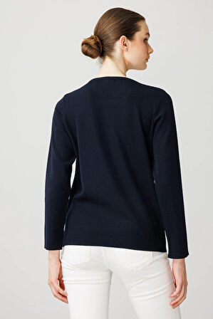 Kadın Sıfır Yaka Uzun Kollu Basic Yün Bluz K.Lacivert