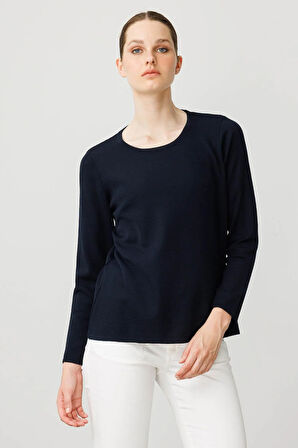 Kadın Sıfır Yaka Uzun Kollu Basic Yün Bluz K.Lacivert