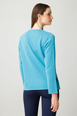 Kadın Sıfır Yaka Uzun Kollu Basic Yün Bluz K.Turkuaz