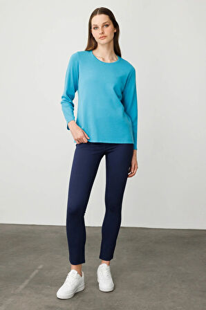 Kadın Sıfır Yaka Uzun Kollu Basic Yün Bluz K.Turkuaz