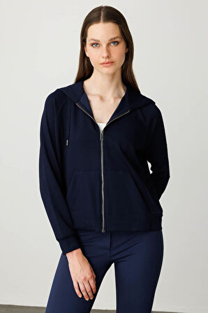 Kadın Kanguru Cepli Sweat Eşofman Üstü Lacivert