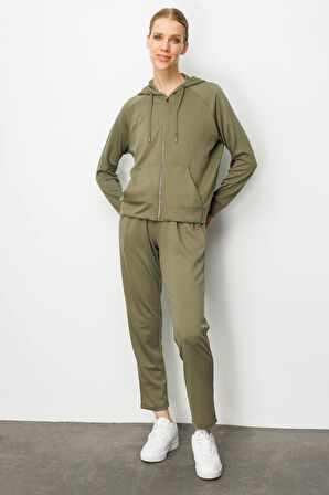 Kadın Yan Cepli Eşofman Altı Haki