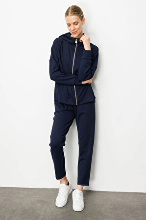 Kadın Kapüşonlu Beli Büzgülü Sweat Lacivert