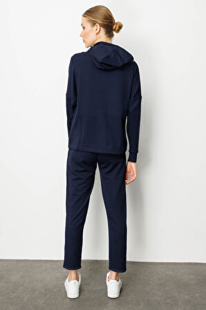 Kadın Kapüşonlu Beli Büzgülü Sweat Lacivert