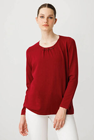 Kadın Sıfır Yaka Dantel Çiçek İşlemeli Ligralı Bluz V.Çürüğü