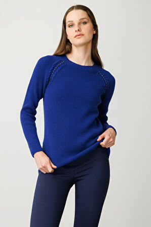 Kadın Sıfır Yaka Boncuklu Yün Kazak K.S.Mavi