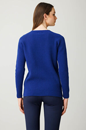 Kadın Sıfır Yaka Boncuklu Yün Kazak K.S.Mavi