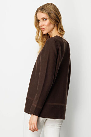 Kadın V Yaka Sahte Cepli Düğmeli Hırka Kahve