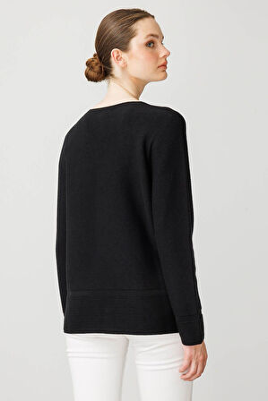 Kadın V Yaka Sahte Cepli Düğmeli Hırka Siyah